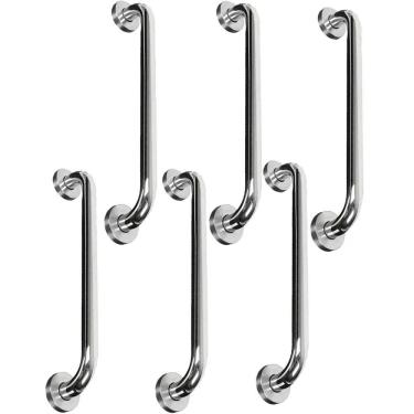 Imagem de Barra Alça Apoio 50cm Aço Inox Kit 6 Uni Suporte Anti Queda Banheiro Box Escada Corrimao