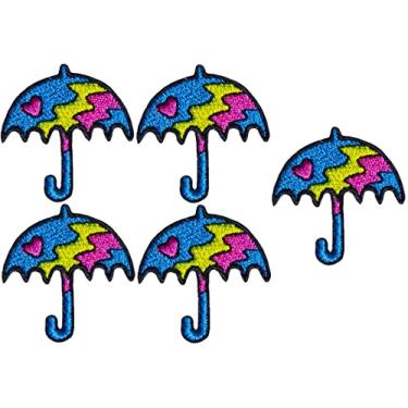 Imagem de Ranger Return Conjunto 5 de mini guarda-chuva colorido pequeno e fofo infantil coração de bebê decalque decorativo reparo fantasia aplique costurar ferro em remendos bordados - azul