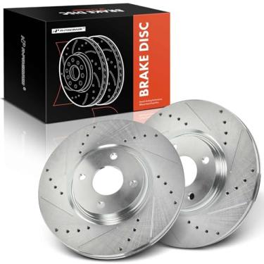 Imagem de A-Premium Rotores de freio a disco dianteiro perfurado e ranhurado de 11,82 pol (300,3 mm) compatíveis com modelos Ford - EcoSport 2018 2019 2020 2021 2022, conjunto de 2 peças