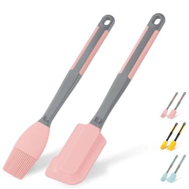 Imagem de Pincel de pastelaria extralongo – espátula de silicone – pincel de cozinha + espátula de silicone resistente ao calor, para assar, raspar, misturar, churrasqueira, cozinha, pasta de óleo, molho de
