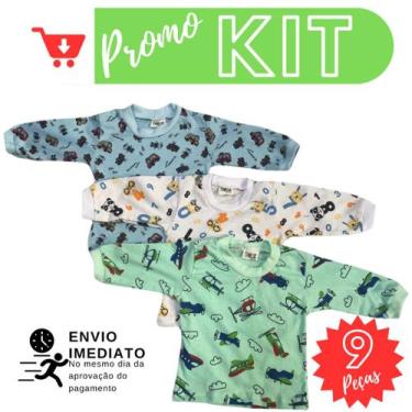 Imagem de kit 9 camiseta manga longa bebê camisetinha  menina menino envio imedi