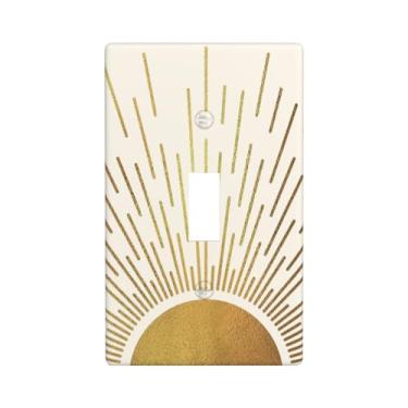 Imagem de HIZUWKY Mid Century Boho Sunrise Gold Sun 1 Gang Single Toggle Light Switch Cover Abstract Bohemian Placa de Parede Tomada Decorativa Tomadas Elétricas Placa Frontal para Banheiro Sala de Estar