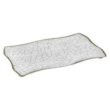 Imagem de Bandeja Orgânica Vidro Espelho Branco Preto Bege Decor 25x15 (Branco com dourado)