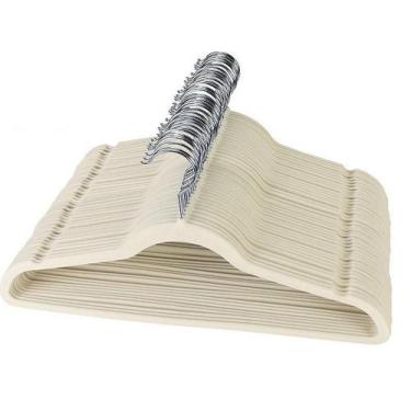 Imagem de Kit 100 Cabides De Veludo Ultra Fino Antideslizante Bege - Toaninni