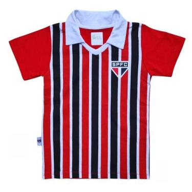 Imagem de Camisa Infantil São Paulo Polo Listrada Retrô Oficial - Revedor, Tam 1