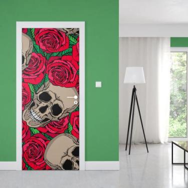 Imagem de Adesivo de Porta Caveira Floral 04 - Império da Impressão, P - 70cm x 