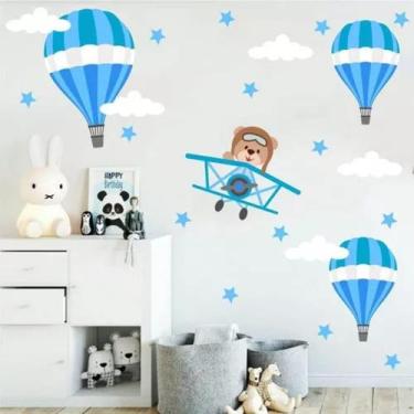 Imagem de Adesivo De Parede Berçário Menino Urso Aviador Azul Claro - pinkie