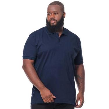Imagem de Camisa Polo Plus Size Masculina Lisa Com Punho Marinho - ANISTIA, Azul
