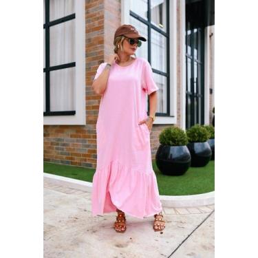 Imagem de Vestido Longo Básico De Algodão Samantha - B&C Fashion, G, Rosa salmão