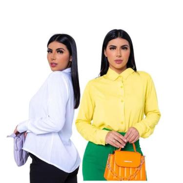 Imagem de Kit 2 Camisa Social Feminina Básica Casual Disponível Em Varias Cores 