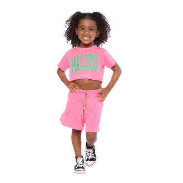 Imagem de Kit Conjunto Menina Infantil de Blusa e Shorts de Verão, Rosa, 04