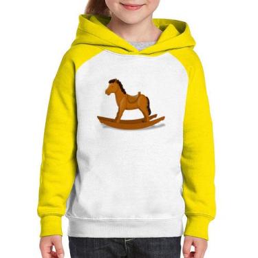 Imagem de Moletom Infantil Cavalinho De Pau - Foca na Moda, Branco, Amarelo, 12