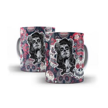 Imagem de Caneca Branca Porcelana Caveira Mexicana + Caixinha - RYLLO