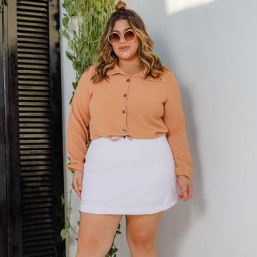 Imagem de Conjunto Social 2  Peças Manga  Longo Cropped E Short Saia Plus Size -
