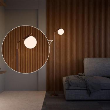 Imagem de Abajur Luminária De Chão Altura 1,6m Rose Gold Bivolt Com Globo Vidro 