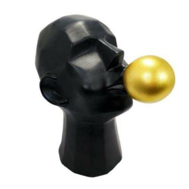 Imagem de Escultura Preto Decorativa Busto Chiclete Contemporane Luxo - LUXdécor