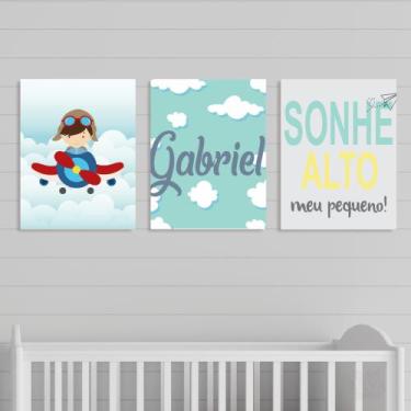 Imagem de Kit 3 Quadros Decorativos Personalizados Infantil Menino  Menina Bebê 