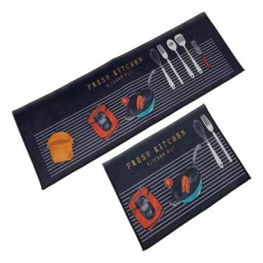 Imagem de Tapete Jogo De Cozinha Passadeira Belga Antiderrapante 2 Peças - Frigi