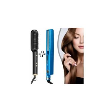 Imagem de Kit Profissional: Prancha Nano Titânio + Escova Alisadora Bivolt – Cabelos Alinhados e Saudáveis