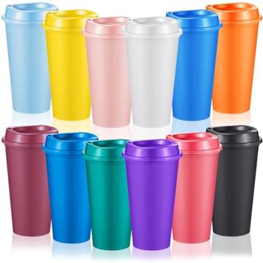 Imagem de FillTouch 12 peças de xícaras de café reutilizáveis com tampas 473 ml Copos quentes de viagem para micro-ondas canecas de café para bebidas quentes e frias (cores brilhantes)