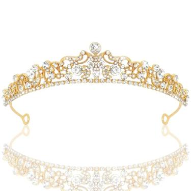 Imagem de CIEHER Tiara Dourada Feminina, Coroa de Princesa com Strass, Ouro, Barroco, Para Casamento, Aniversário, Formatura, Festa de Quinze Anos
