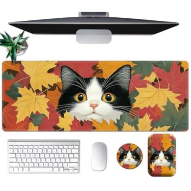 Imagem de Conjunto de mouse pad grande, tapete de mesa + almofada de descanso de cotovelo + porta-copos para alívio da dor de digitação fácil, almofada ergonômica para descanso de braço com espuma de memória,