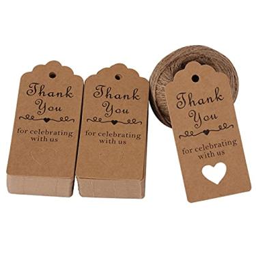 Imagem de HAZOULEN 100 Pcs Kraft Paper Thank You Tags with Twine for Baby Shower Party Wedding Favors