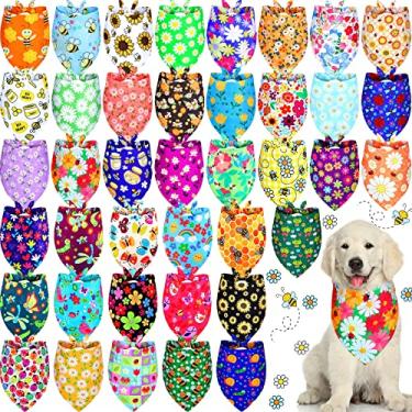 Imagem de 40 peças primavera bandanas para cães natal babadores triângulo reversível personalizado bandana de cachorro ajustável lenço de animal de estimação cachecol lavável para gatos de férias de verão gatos animais de estimação cães (estilo flor)