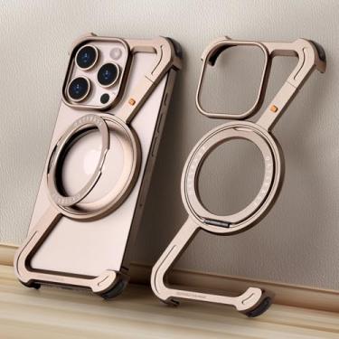 Imagem de OGRANEE Z Capa para iPhone 16 Pro Max de metal sem moldura com suporte seguro para Mag, rotação de 360°, minimalista, à prova de choque, fina, rígida para iPhone 16pro Max, capa ultrafina com suporte