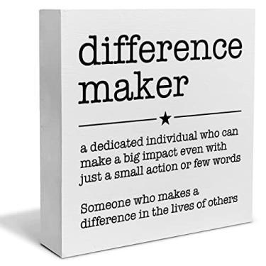 Imagem de PIXCEOS Difference Maker Definição Decorativa Caixa de Madeira Sinal Agradecimento Presente para Professor Chefe Líder Colega de Trabalho Placa Bloco de Madeira Decoração de Mesa Prateleira de