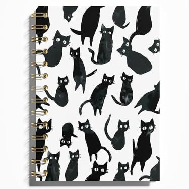 Imagem de WFSM Caderno de gato - Diário de gato, diário de presente para gatos, caderno espiral de material de escritório para gatos, caderno espiral de gato preto, 14 x 21 cm