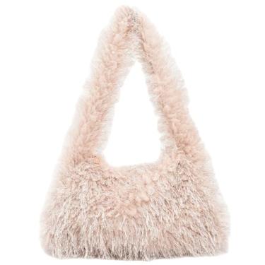 Imagem de Bolsa Hobo de Ombro Fofo e Bolsa Feminina Y2K Fuzzy Soft Plush Underarm Tote Bag, Bege