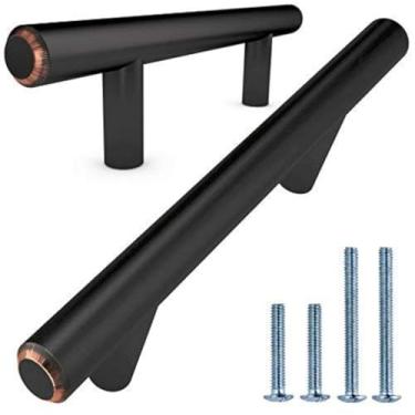 Imagem de ALPINE HARDWARE Puxador de barra premium sólido estilo europeu, pacote com 25 ~ centro de 3 furos e cabo de barra de aço inoxidável pesado de 14 cm de comprimento com acabamento em bronze preto polido a óleo - ferragens de armário de propriedade americana