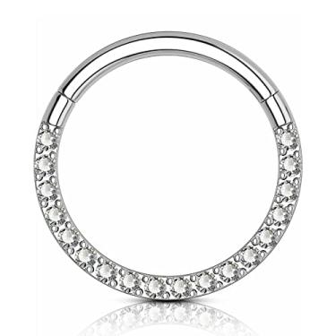 Imagem de BLISI G23 Anéis de nariz de titânio argola septo clicker 16G segmento de nariz articulado argola 8 mm/9 mm/10 mm zircônia cúbica cartilagem brincos concha daith hélice torre tragus orelha piercing