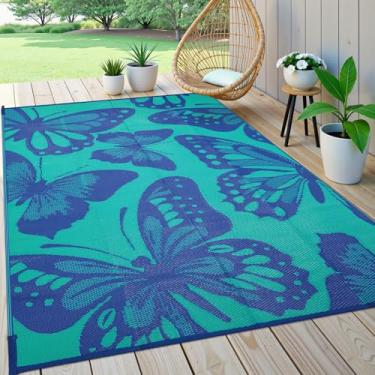 Imagem de Uphome Tapete externo impermeável 2,4 x 3 m, tapetes de palha de plástico para acampamento de trailer, tapete reversível externo, tapete grande para uso interno e externo para quintal, varanda,