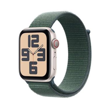 Imagem de Apple Watch SE GPS + Cellular • Caixa estelar de alumínio – 44 mm • Pulseira loop esportiva verde-lago