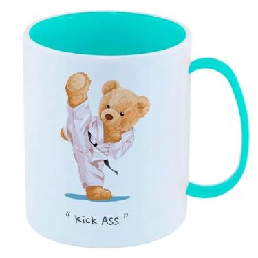 Imagem de Caneca de Polímero Plástico Inquebrável Infantil Azul Tiffany URSO TEDDY LUTANDO JIU JITSU