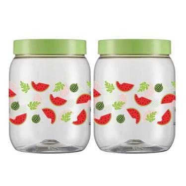 Imagem de 2 Pote Plástico Decorado Morango Margarida 1L Porta Mantimentos Multiu