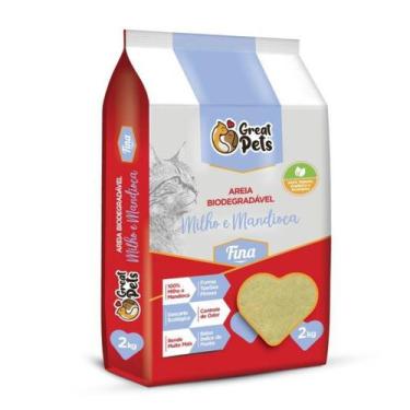 Imagem de Areia Sanitária Fina Gatos Biodegradável Mandioca e Milho 2kg - Great 