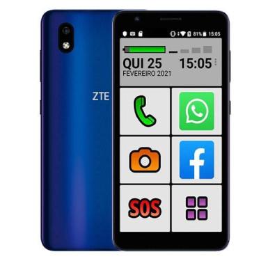 Imagem de Smartphone do Idoso 4G Letras Grandes Dual 32GB Tela 5.45' - ZTE, Azul