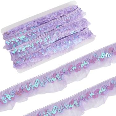 Imagem de GORGECRAFT 11 m roxo plissado malha stretch franja guarnição elástico organza tecido fita 3 cm reunido babados lantejoulas chiffon borda borda acabamento para pano artesanato costura bordado decoração