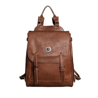 Imagem de Mochila de couro para homens, bolsa de viagem de moda de couro genuíno para homens, mochila para laptop, bolsas de couro(Yellow)