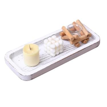 Imagem de Bandeja de servir de madeira rústica – Bandeja redonda feita à mão, bandeja decorativa de madeira Paulownia leve para mesa de café, suporte de vela, café da manhã na cama e decoração de casa multiuso