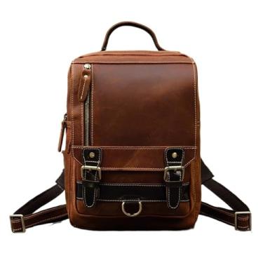 Imagem de Mochila masculina de couro genuíno, bolsa de peito, bolsa de couro para viagem ao ar livre, mochila de couro para homens(Light Brown)