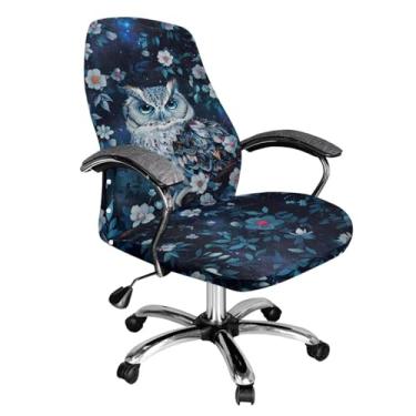 Imagem de Bivxisrvo Capas de cadeira de mesa de coruja azul extensíveis sem braços capas de cadeira de escritório universais executivo chefe capas para cadeiras de jogos antiderrapantes giratórias