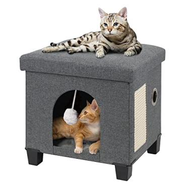 Imagem de BRIAN & DANY Cama Dobrável Para Gatos De Interior, Cubo Grande Para Gatos De Estimação Com Arranhador E Bola Para Gatos, 14,7" X 12,7" X 14,1", Cinza