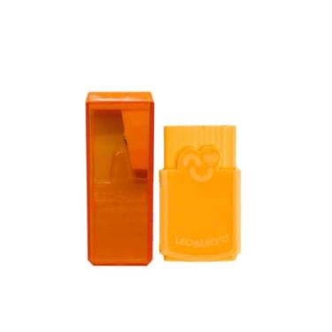 Imagem de Kit Escolar Básico Apontador Médio com Depósito + Borracha com Capa Tom Neon Léo e Léo (Laranja)