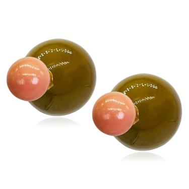 Imagem de QUSIJIA Brincos femininos com botões de pérola dupla face brilhantes, trumpet, Acrílico, Sem pedra preciosa