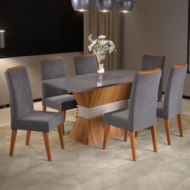 Imagem de Mesa de Jantar 6 Lugares Celta Mel/Cinza/Grafite - Viero Móveis, Cinza