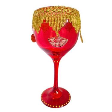 Imagem de Taça Pomba Gira Cigana Vermelha Leque e Moedas Super Luxo Royal 365ml 